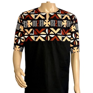 【SATIIIZ】Apron Checkered Short-Sleeved Shirt Black Brown Short Sleeve African Print Ankara Shirt by Zedi