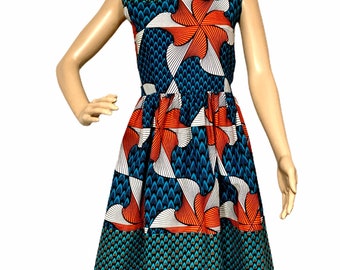 Vibrant Fit And Flare Ankara Print Dress, Authentic African Print Dress , African Print Fit And Flare Dress