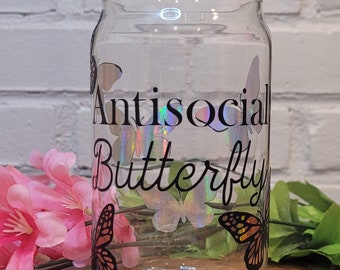 Beer Can Glass - Antisociale Butterfly / Iced Coffee Glass / Soda Can Glass / Multiple Colors / Beer Can Glass con o senza coperchio