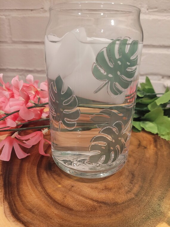 Monstera changing libbey beer can glass cup, COLD COLOR CHANGING