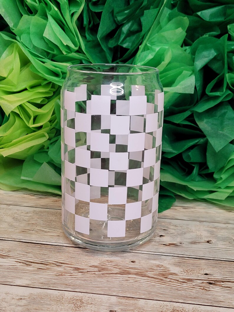Checker Glass Cup/ Beer Can Glass/ Iced Coffee Glass Cup/ Beer Etsy