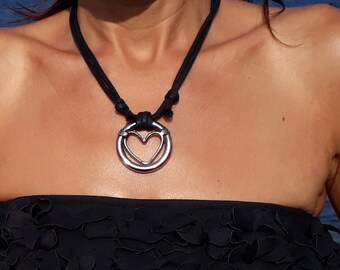 Large Heart Necklace, Bohemian Necklace, heart pendant necklace, Heart Jewelry, Long Necklaces for Women