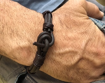 Bracciale in pelle da uomo, braccialetto in pelle con nodo, gioielli celtici da uomo, regalo per il padre