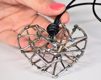Big Open Heart Pendant Women Jewelry Large Heart Pendant Statement Necklace Rustic Necklace Fashion Necklace