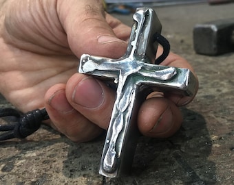 Cross Necklace, Large Cross Pendant, Mens Cross, Spiritual Gift, Gift For Him, Hammered Volume Cross, Christmas Gift