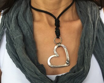 Hammered Silver Heart Necklace, Love Necklace, Heart Pendant, Women Jewelry, Romantic Sign, Valentines Gift, Gift For Her, Girlfriend Gift