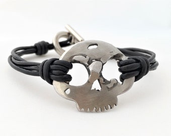Woman Skull Bracelet, Leather Skull Bracelet, Handmade Skull Jewelry, Women Bracelet, Boho Jewelry, Gift For Her