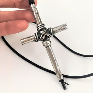 Women Pendant Boho Necklace Cross Necklace With Black Leather Cord Women Jewelry Gift for Her