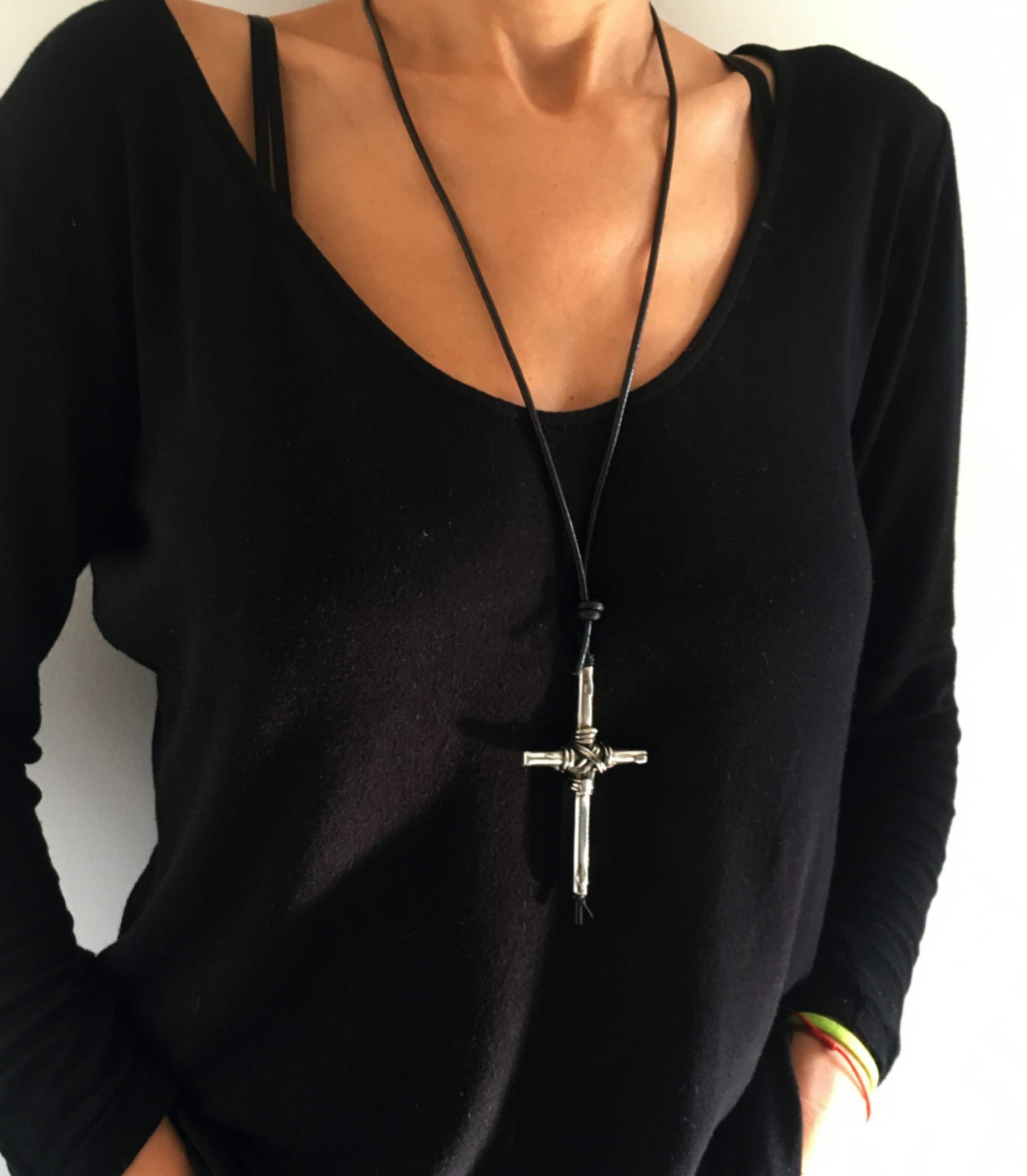 Large Cross Necklace Long Cross Necklace Women Cross Etsy