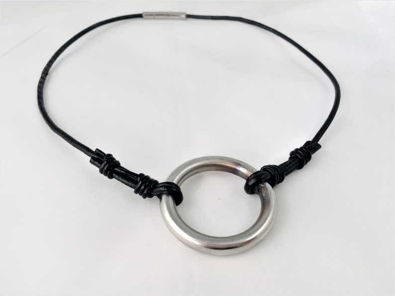 Circle Necklace Women Pendant Large Circle Necklace for Women Leather Cord Jewelry Boho Necklace Gift for Her image 3