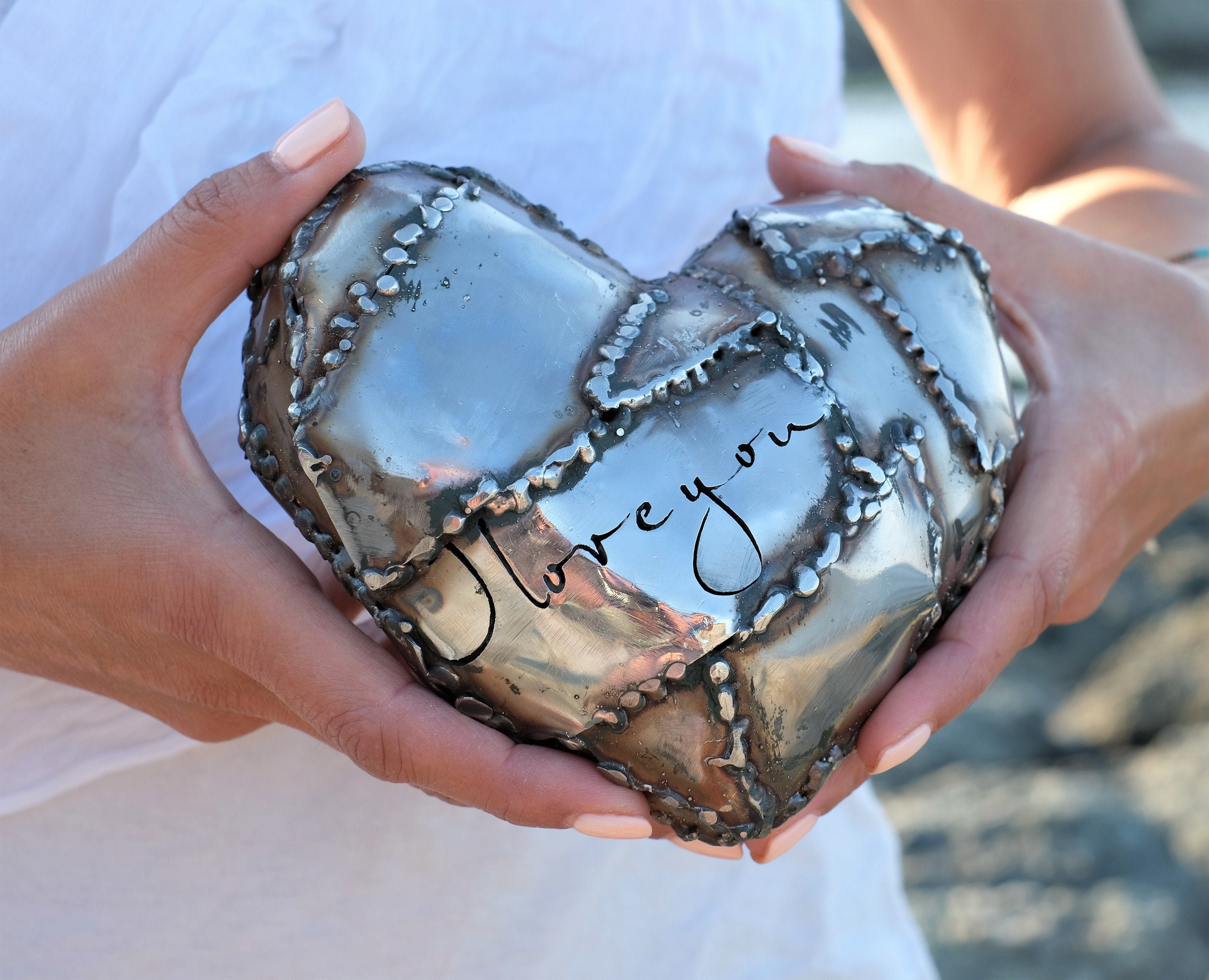 Scultura in acciaio inossidabile a forma di cuore personalizzato, cuore in metallo personalizzato, regalo di anniversario - 4,7 pollici, regalo di nozze, regalo di coppia, arredamento per la casa