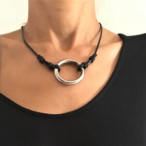 Circle Necklace Women Pendant Large Circle Necklace for Women Leather Cord Jewelry Boho Necklace Gift for Her image 2