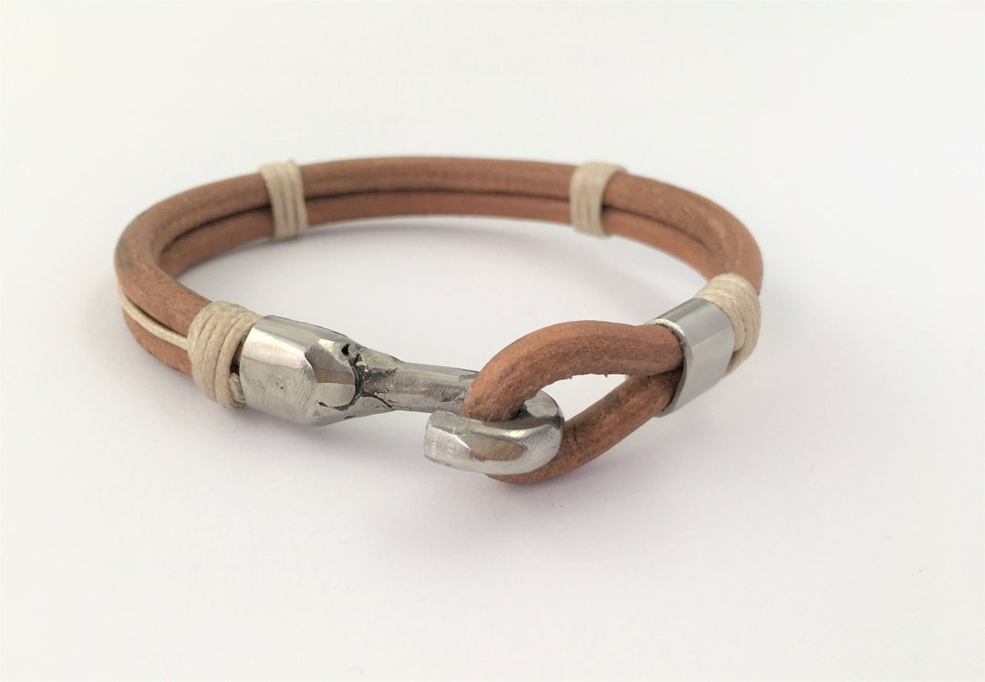 Leather Bracelet Men's Sailor Nautical Bracelet Handmade Hook Mens