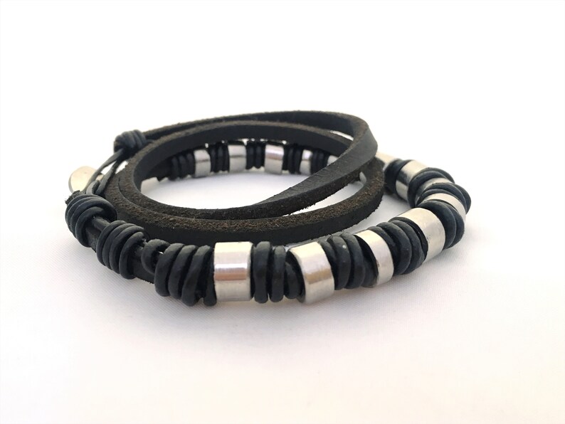 Mens Leather Bracelet Rocker Jewelry Biker Bracelet Gift for Etsy