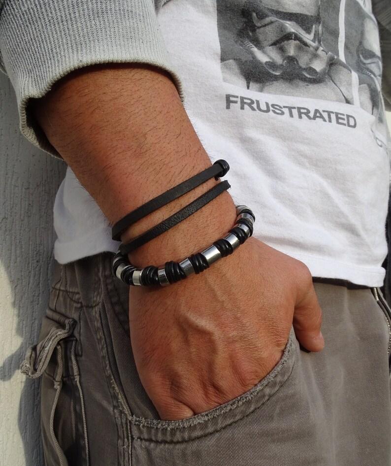 Mens Leather Bracelet Rocker Jewelry Biker Bracelet Gift for Etsy