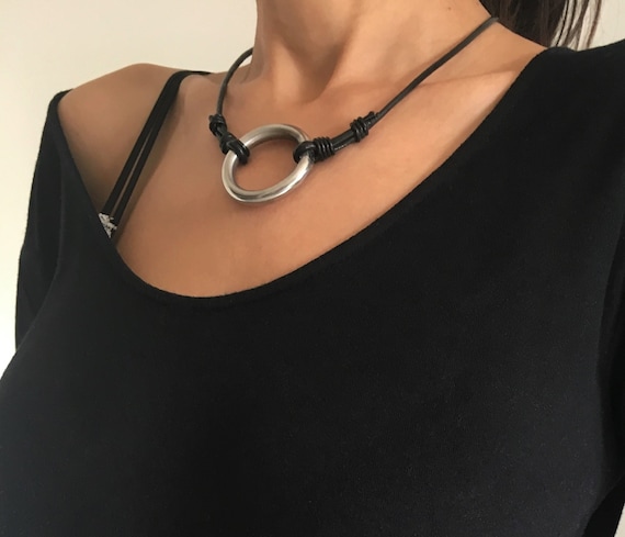 Circle Necklace Women Pendant Large Circle Necklace for Women Leather Cord Jewelry Boho Necklace Gift for Her