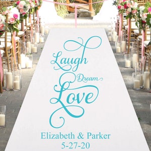 Laugh Dream Love White Personalized Aisle Runner - Wedding Aisle Runner - MC22918 - Entrance - Plain White Aisle Runner