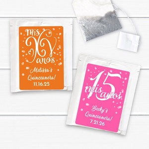 30 pcs  Mis Quince Anos Personalized Tea Bag Favors - Personalized Tea Favors - Birthday Favors - MAE65-W/BLND/JOSEF - Quince Party Favors