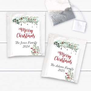 30 pcs  Christmas Holiday Personalized Tea Bag Favors - Personalized Tea Favors - Christmas Holiday Favors -MAE107-W- Holidays Party Favors