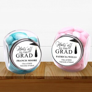 Graduation Party Favors, Set of 12, Hats Off To The Grad Personalized Mini Candy Jar, Candy Jar Graduation Party Favors MAE153