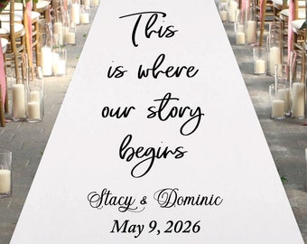 Custom This Is Where Our Story Begins Personalized Wedding Aisle Runner, Wedding Ceremony Personalized Aisle Runner MAE21-R