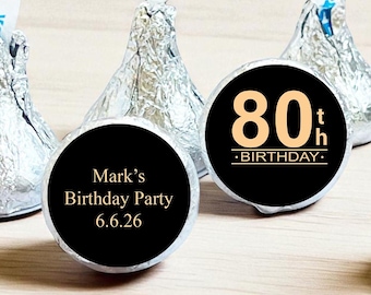 80th Birthday Hershey Kiss Stickers: Party Favors, Set of 106
