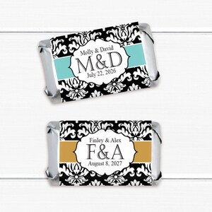Wedding Party Favors, Set of 40, Damask Initials Personalized Hershey&#39;s Miniatures Chocolate Favors, Hershey&#39;s Mini Party Favors JM319