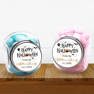 Halloween Party Favors, Set of 12, Happy Halloween Personalized Mini Candy Jar, Candy Jar Party Favors MAE83
