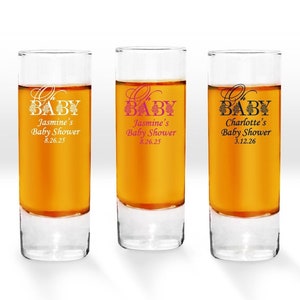 Oh Baby Baby Shower Personalized Tall Shot Glass Baby Shower Shooter Glass Favors, MAE3 Baby Shower Shot Glass Favors, Set of 24