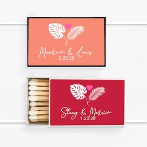 Wedding BULK Matches Set of 50, Palm Leaves Personalized Matches, Matchboxes Beach Wedding Party Favors, Celebration Matches MAE82154-ZD