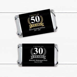 Set of 40 Cheers To Years Personalized Hershey's Miniatures Chocolate (Assembled), Affordable Birthday Party Favors MAE8124
