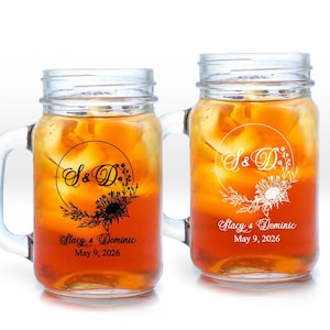Set of 18 Sunflower Personalized Large Mason Jar Mug (16oz), Affordable Wedding Party Favors MAE218