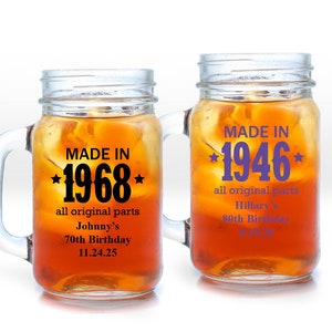 Set of 18 Made in All Original Parts Personalized Large Mason Jar Mug (16oz), Affordable Adult Birthday Party Favors MAE198