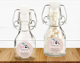 Set of 12 Holy Cow BirthdayPersonalized Mini Swing Top Glass Jar, Affordable Birthday Party Favors MAE127