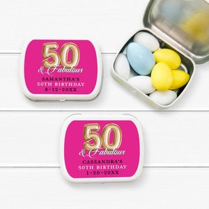 50th Birthday Personalized Mint Tin Favors, Empty Containers (Set of 12)