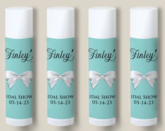 12  pcs  Aqua Blue Bow Design Bridal Shower Personalized Tube Lip Balm Bridal Shower Party Favors, MAE91-N2 Bridal Shower Favors