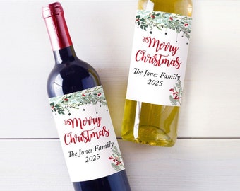 12 pcs Christmas Holidays Personalized Wine Champagne Bottle Labels Merry Christmas Happy Holidays Personalized Wine Champagne Labels MAE107