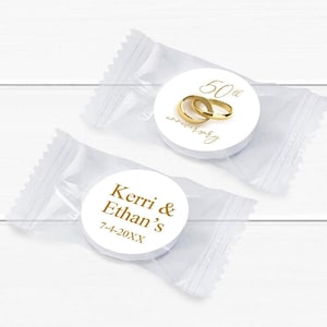 Golden Anniversary Favors, Set of 26, 50th Wedding Anniversary Personalized Life Savers Mint Candy, Life Savers Party Favors MAE207