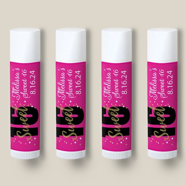 12 pcs  Sweet 16 Birthday Personalized Tube Lip Balm - Personalized Lip Balm - Birthday Favors - MAE215-N2 - Sweet 16 Birthday Party