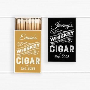 BULK Matches Set of 50,  Whiskey and Cigar Personalized Matches, Matchboxes Party Favors, Celebration Matches MAE82154-S