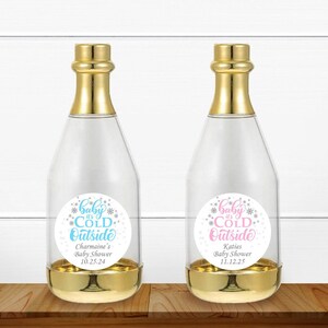 12 pcs  Baby It&#39;s Cold Outside Baby Shower Personalized Gold Champagne Bottle Favors - Shower Container Favors  MAE213-i Baby Shower Favors
