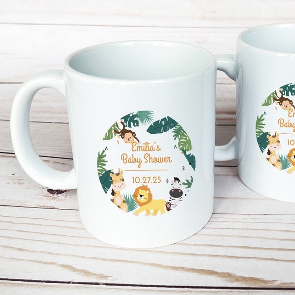 12 pcs  Safari Personalized Coffee Mug Favors - Safari Ceramic Coffee Favors  MAE95 Baby Shower Favors