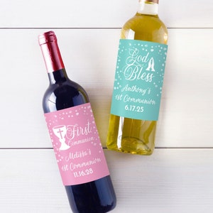 12 pcs  First Communion Personalized Wine Label Favors - Communion MAE75-X1-Large Wine Label Favors First Holy Communion Cross Party Favor