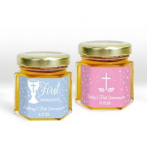 Set of 12 First Communion Personalized Mini Honey Jar, Affordable First Holy Communion Favors MAE75