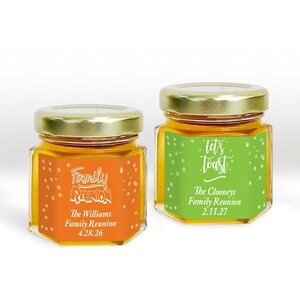 Set of 12 Family Reunion Personalized Mini Honey Jar, Affordable Family Relatives Cousins Reunion Party Favors MAE135