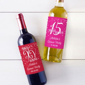 12 pcs  Mis Quince Años Personalized Wine Label Favors Stickers - 15th Birthday Favors  MAE65- Mis Quince Años Stickers Only