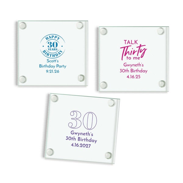 Thirtieth 30th Birthday Set of 24, Personalized Glass Coaster Birthday Favors, MAE121,Coaster Glass Party Favors
