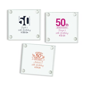 24 pcs   Fiftieth 50th Personalized Glass Coaster Favors Coaster Party Favors, MAE211/BLND/JOSEF, Birthday Coaster Favors, Box Excluded