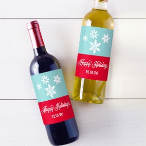 Holiday Favors, Set of 12, Snowflakes Winter Personalized Wine Labels, Wine Stickers Party Favors JM110
