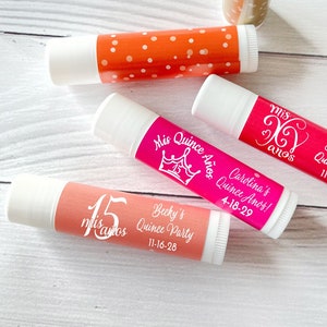 12 pcs Mis Quince Anos Personalized Tube Lip Balm - Birthday Favors - MAE65-N2/BLND/JOSEF/ - Quince Party Favors